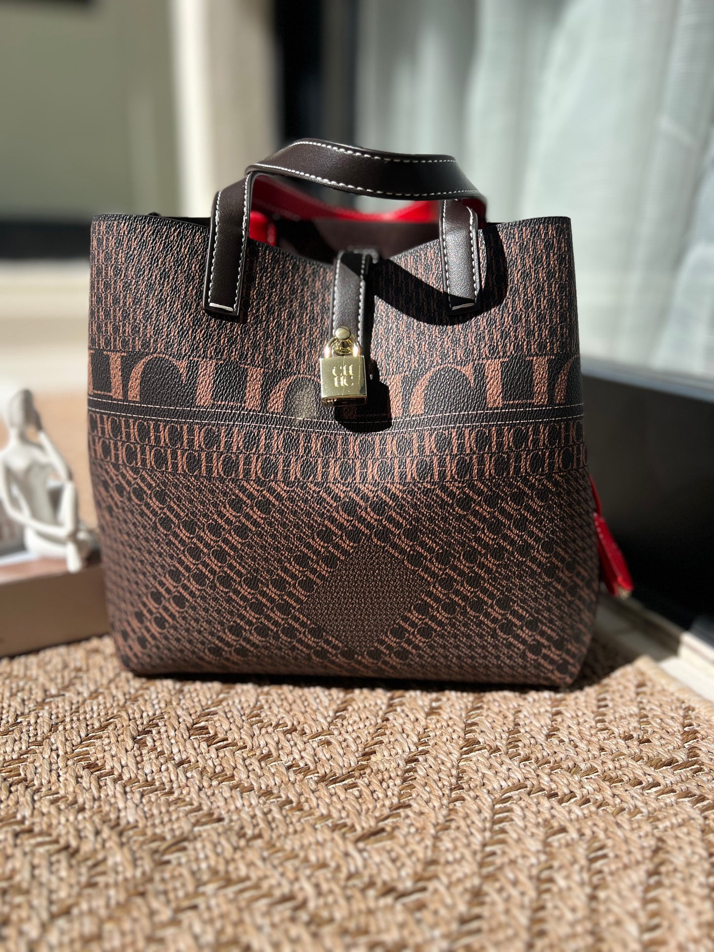 CH Brown wallet with red strap