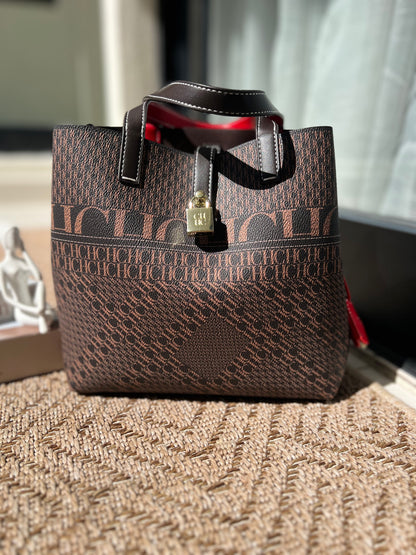 CH Brown wallet with red strap