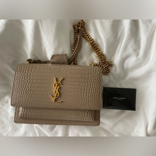 YSL Niki Medium Beige Crocodile